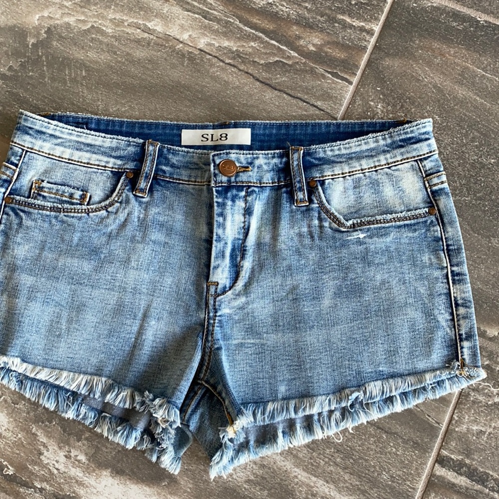 Denim frayed shorts NWOT
